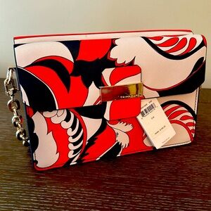 Trina Turk Shoulder Bag, Orange/Blue/White Mixed Pattern, Medium, NWT